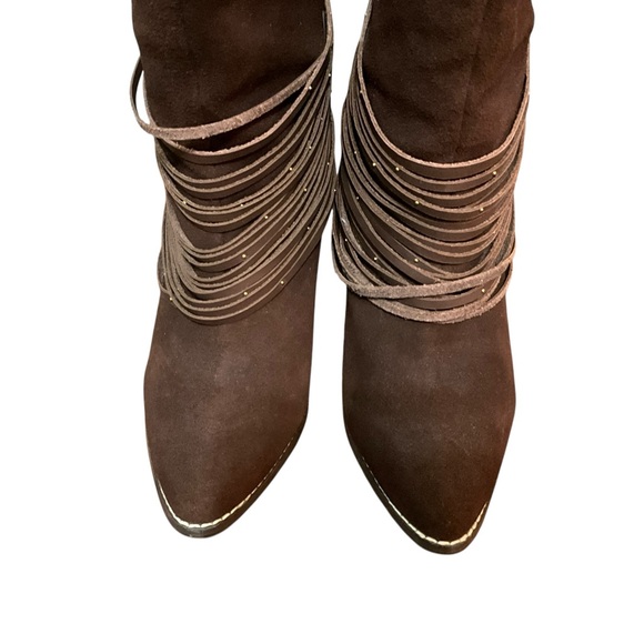 Kelsi Dagger Zena Suede Western Fringed Heeled Bootie - Picture 4 of 11